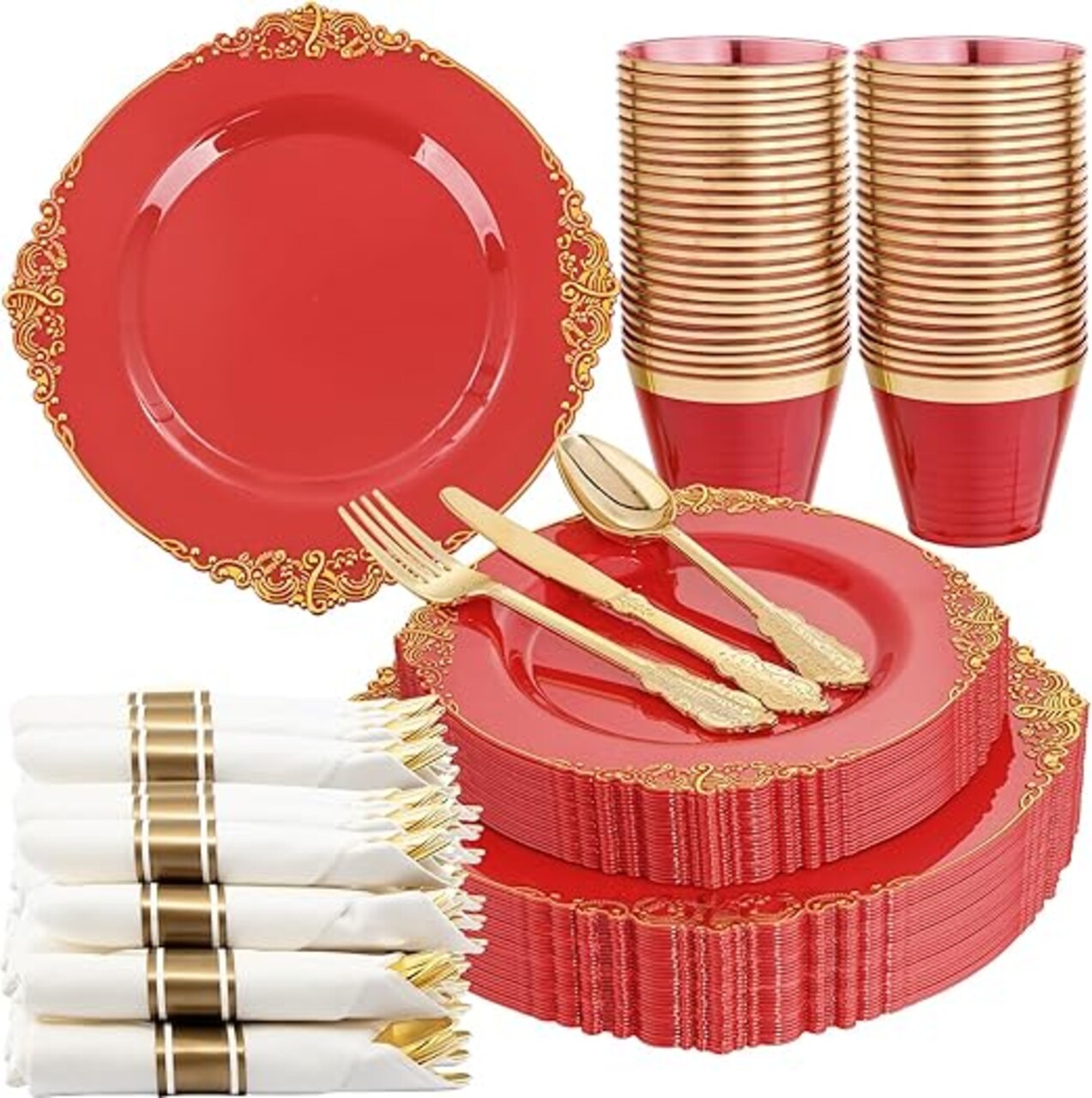 175PCS Black & Gold Disposable Dinnerware Set – Serves 25 Guests for Parties & Special Occasions